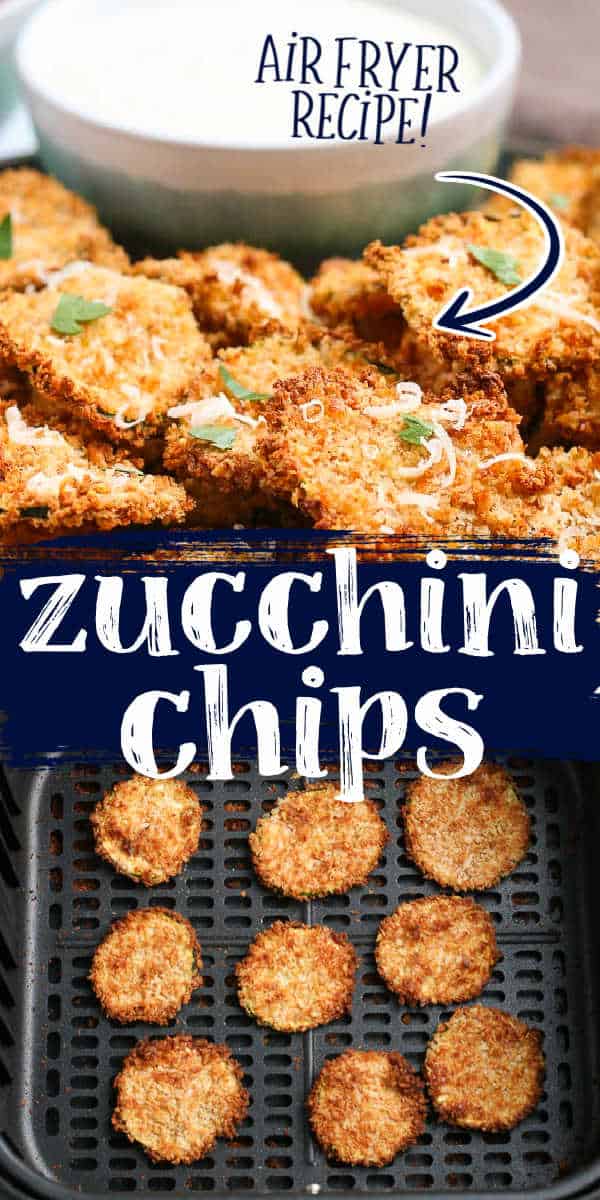 collage of zucchini chips with text "air fryer"