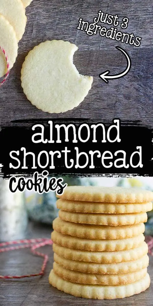 collage of cookies with text "almond shortbread cookies"