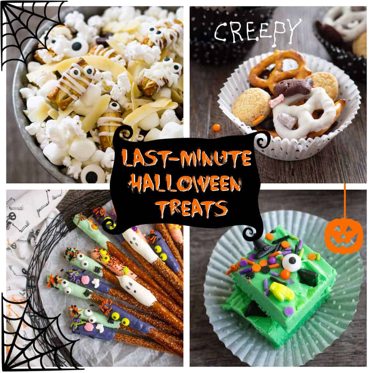 collage of recipes with text "last minute halloween treats"
