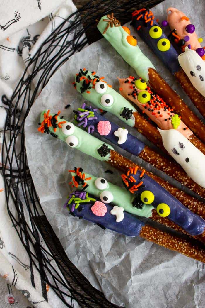 monster pretzel rods with sprinkles