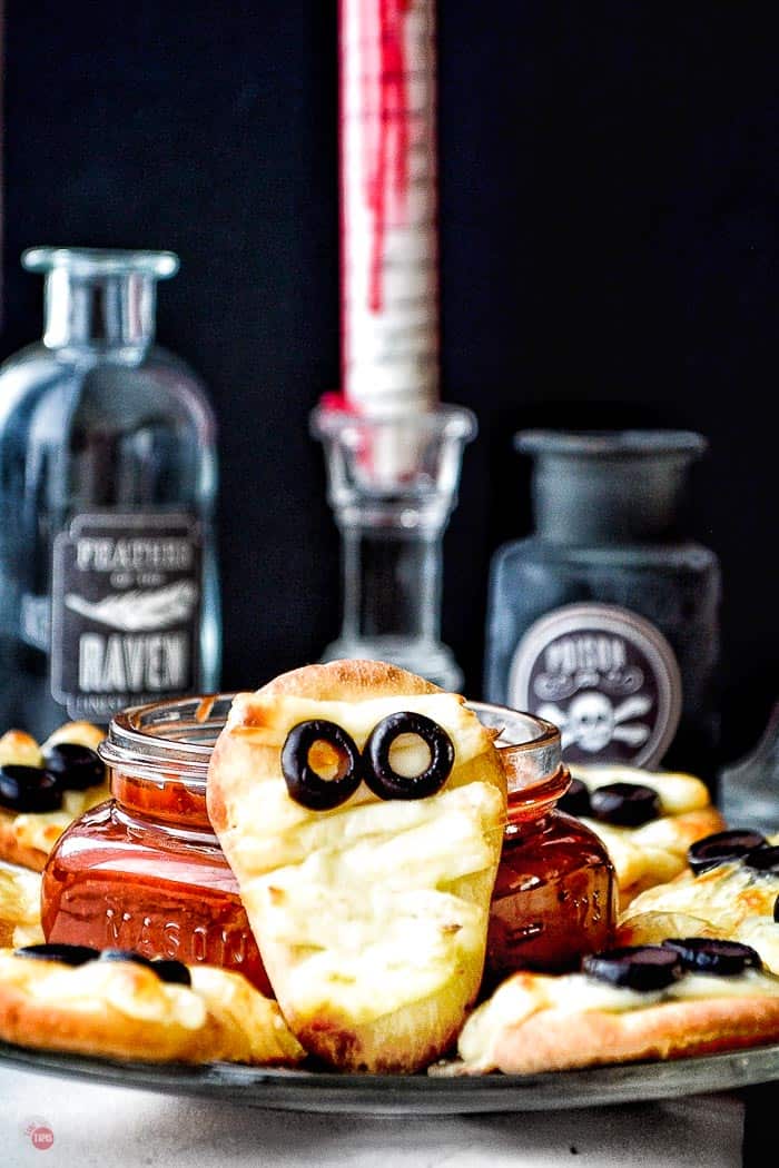 mummy flatbread with bloody candles