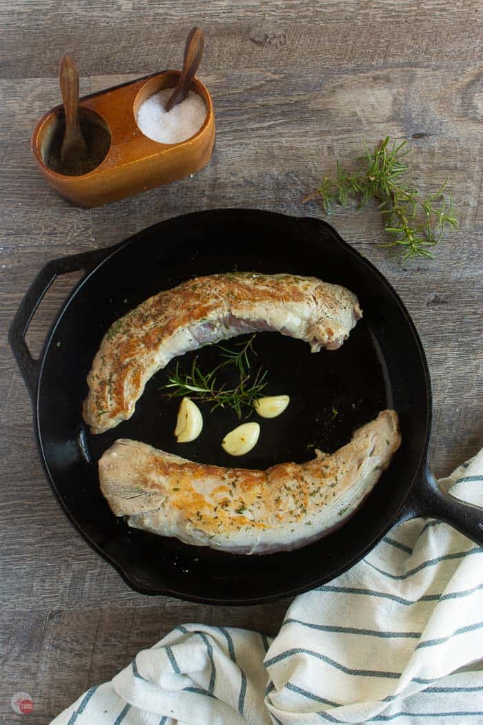 pork loins in a cast iron skillet