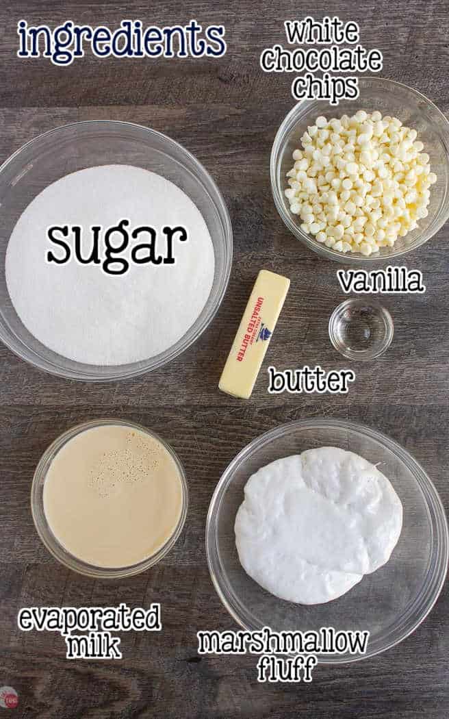 labeled picture of fudge ingredients