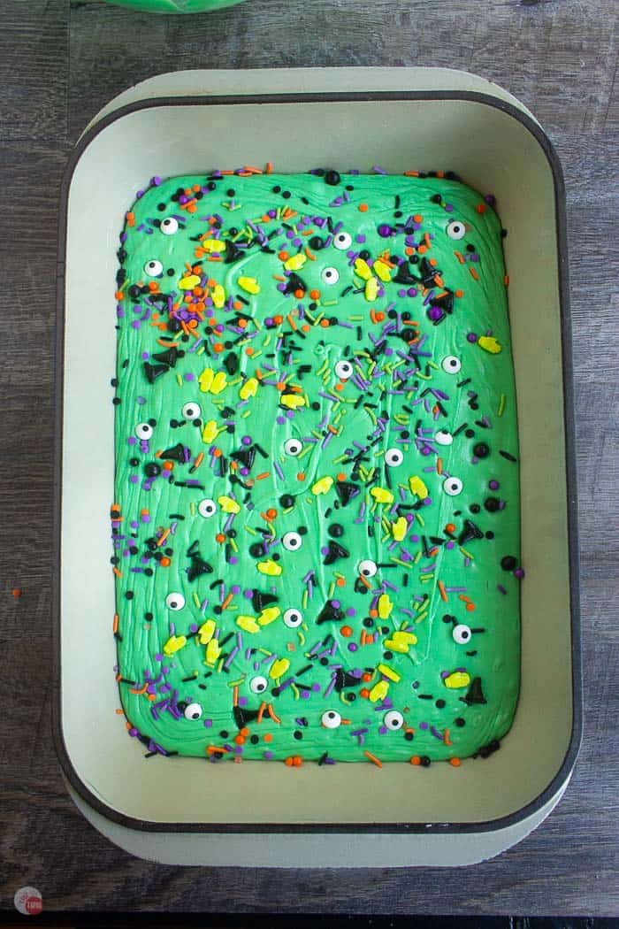 green fudge with sprinkles in a pan