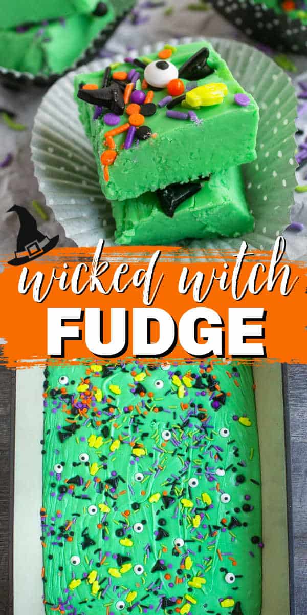 collage of fudge with text "wicked witch fudge"