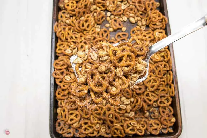 cinnamon sugar pretzels on a baking pan