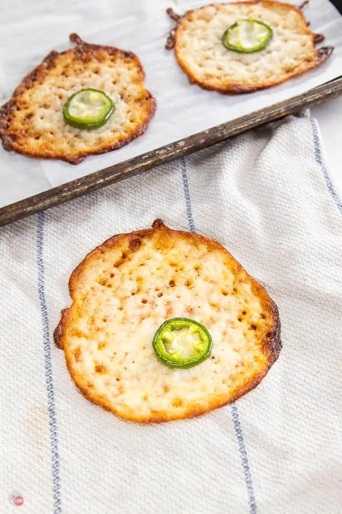 cheese crisp on kitchen towel
