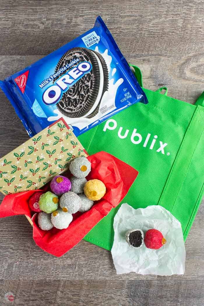 OREO cookies ornament balls on a green bag