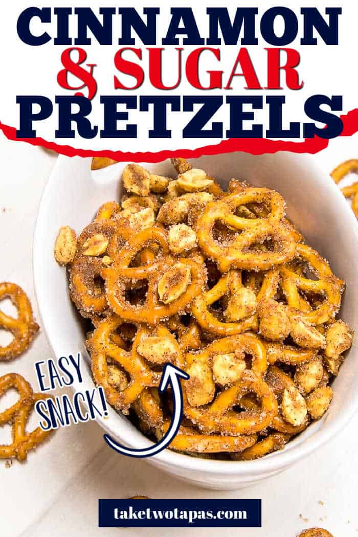 pretzels with text "cinnamon & sugar pretzels"