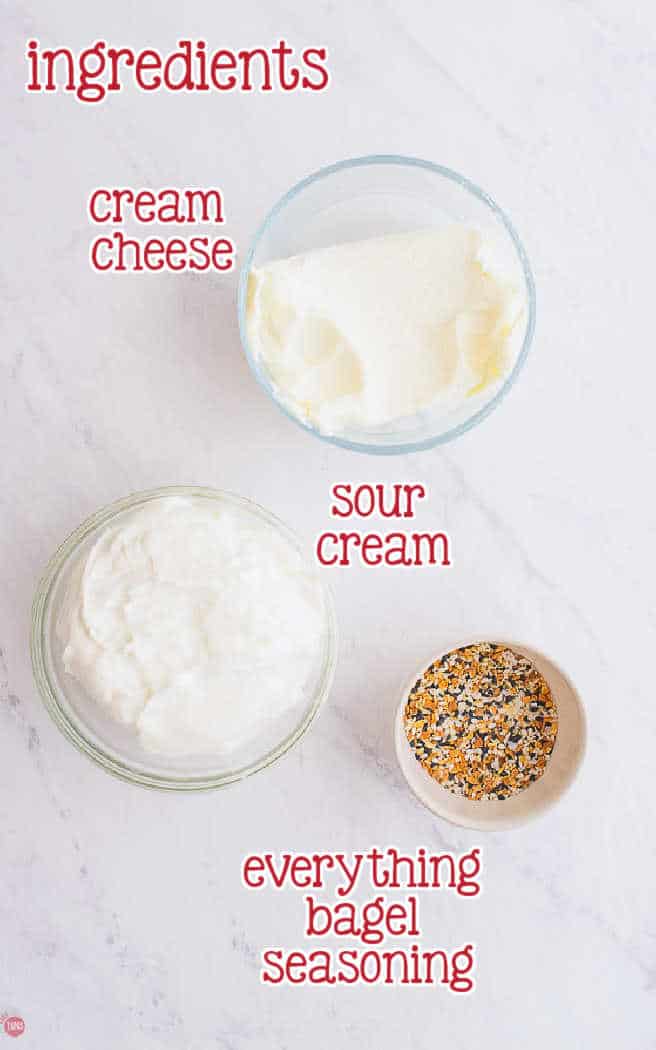 labeled picture of bagel dip ingredients