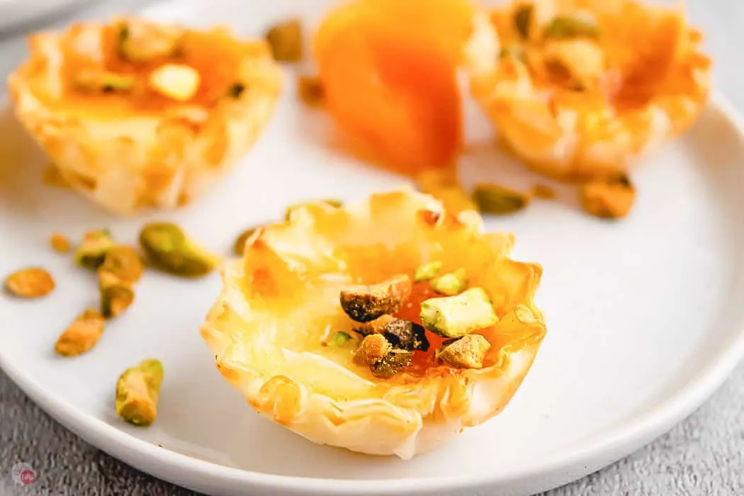 phyllo cup appetizer on white plate