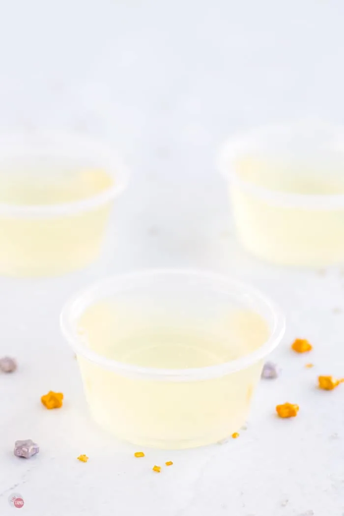 champagne jello in a plastic cup