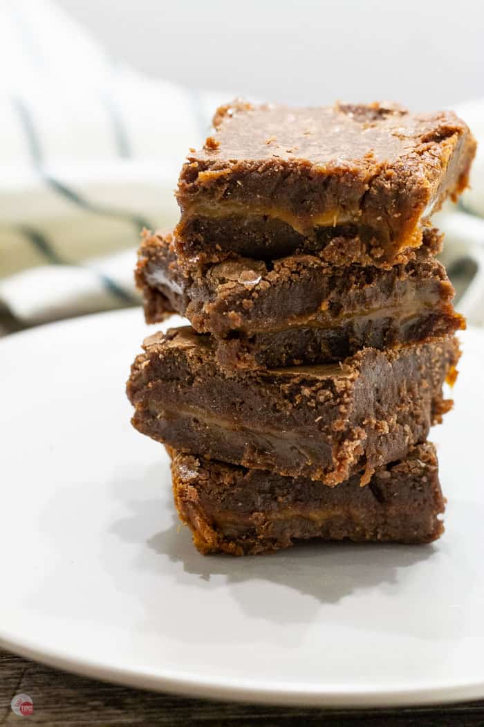 stack of caramel brownies