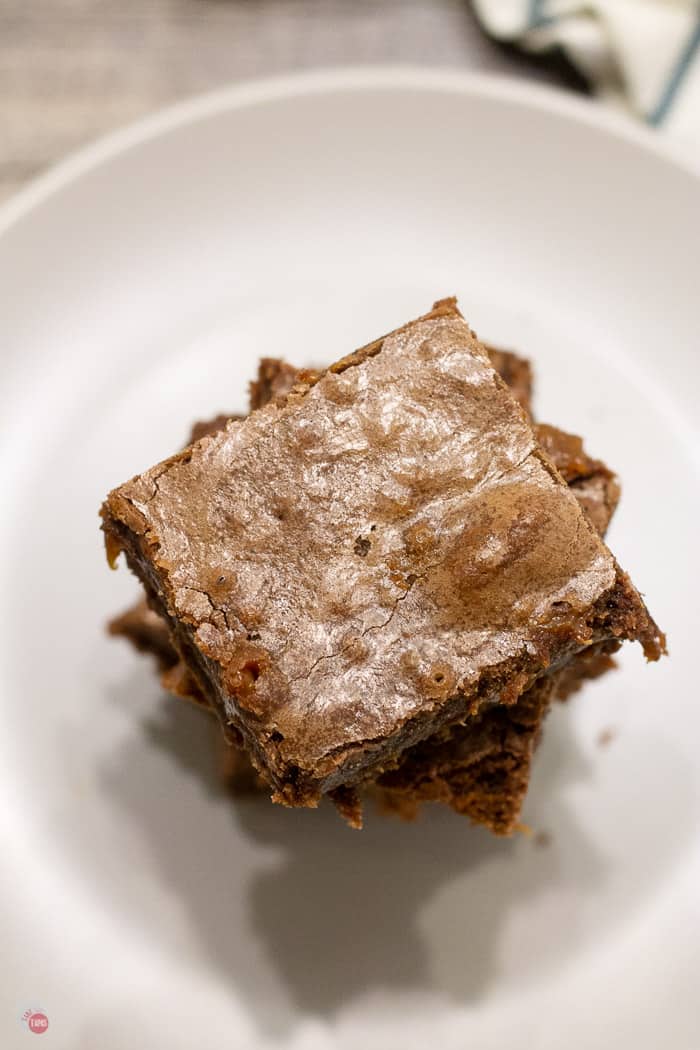 overhead picture of stack of chocolate brownies