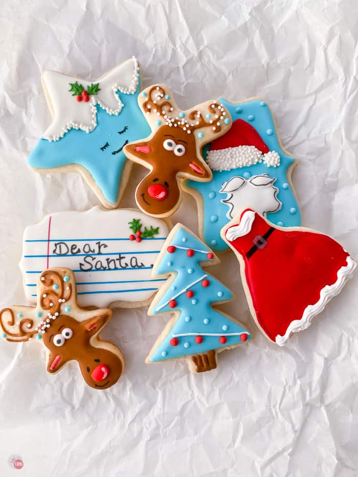 pile of Christmas cookies on crumpled paper