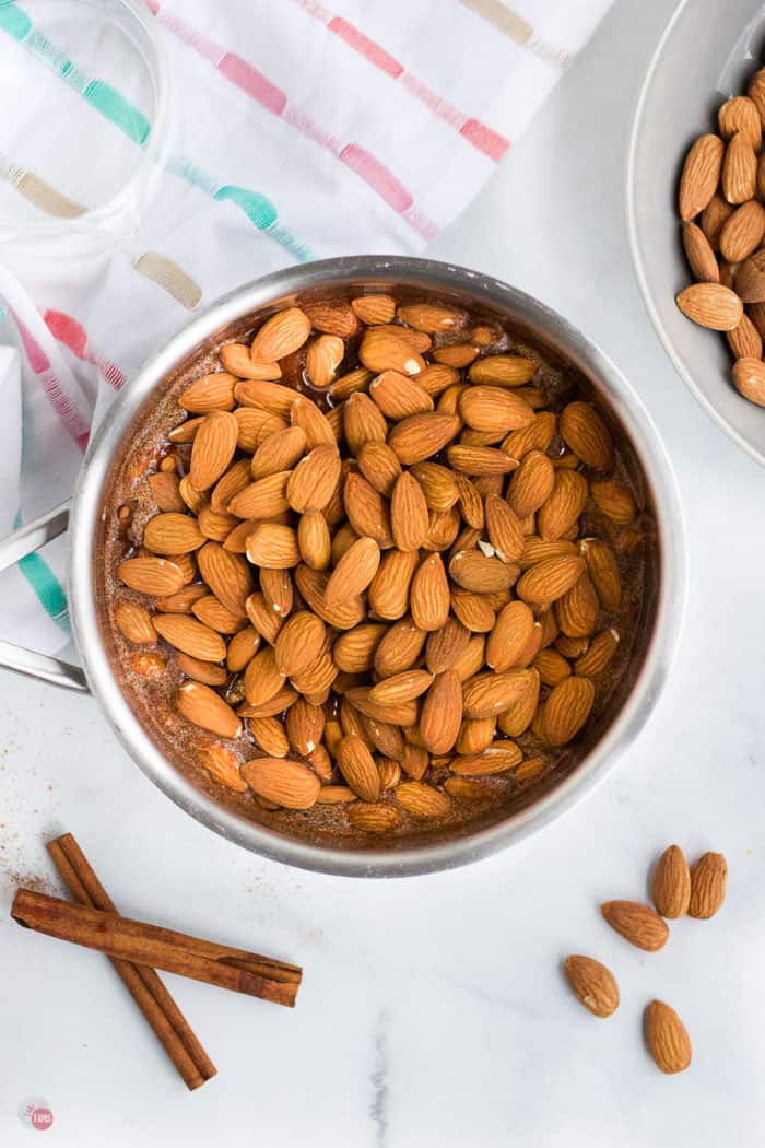 almonds in a pot with sugar