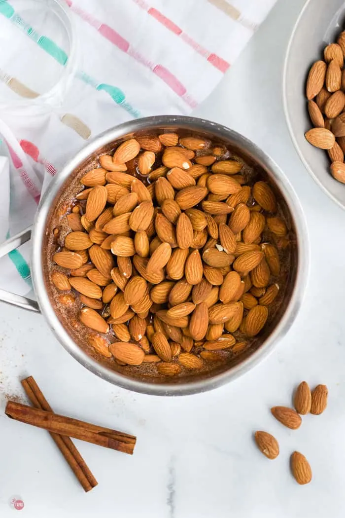 almonds in a pot with sugar