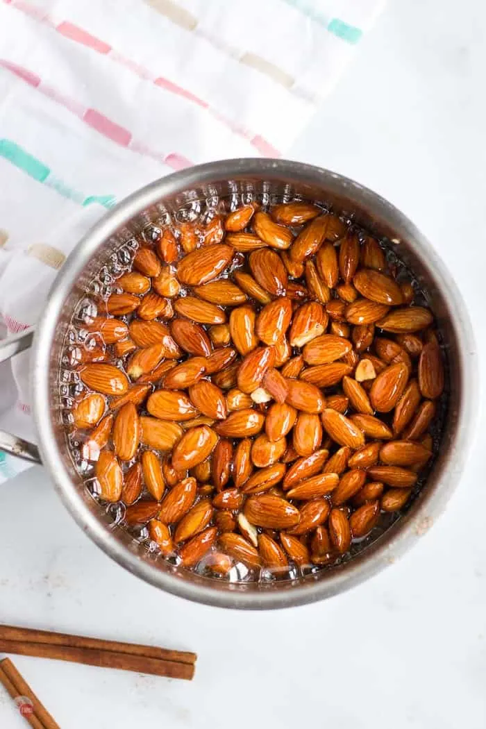 glazed almonds in a pot