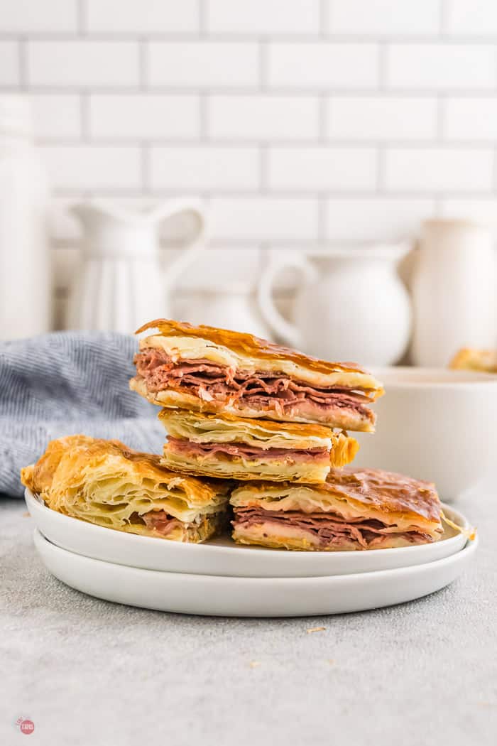 stack of 4 sliders on a white plate
