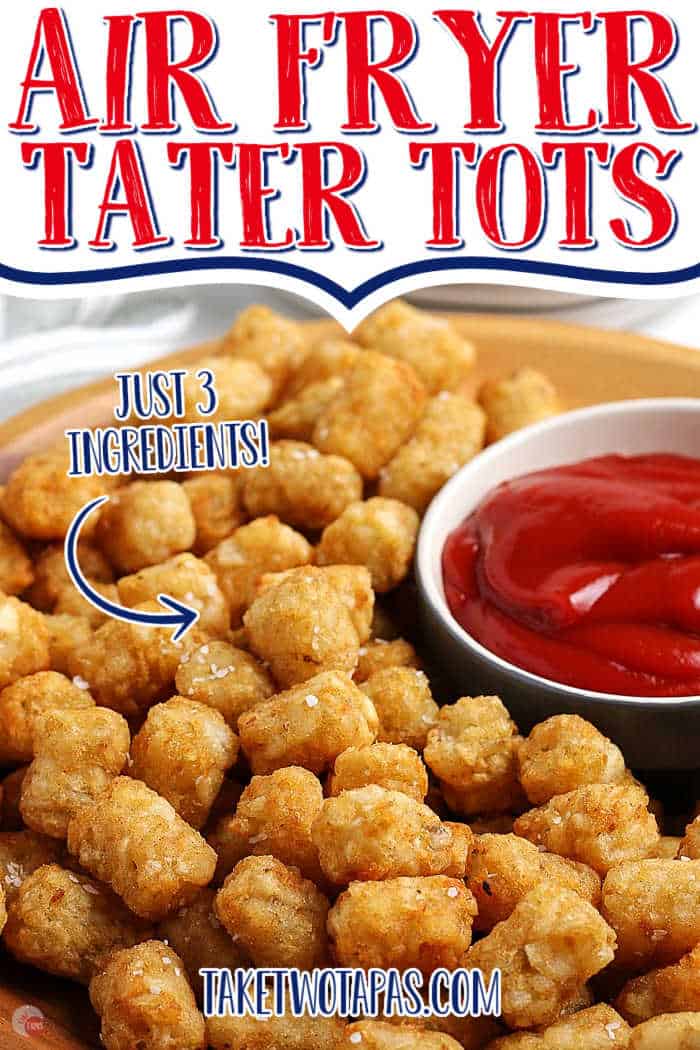 tater tots with text "air fryer just 3 ingredients"