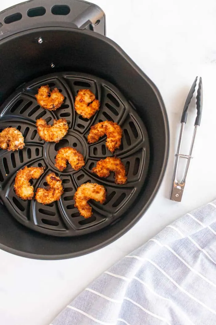 cooked shrimp in air fryer basket