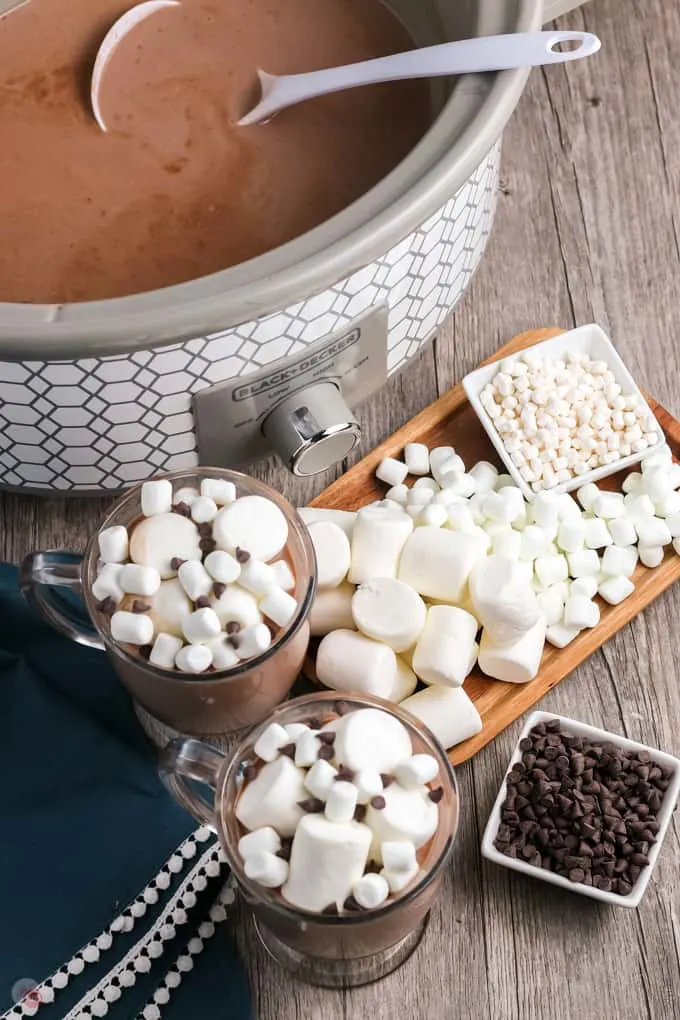 overhead picture of crockpot hot chocolate