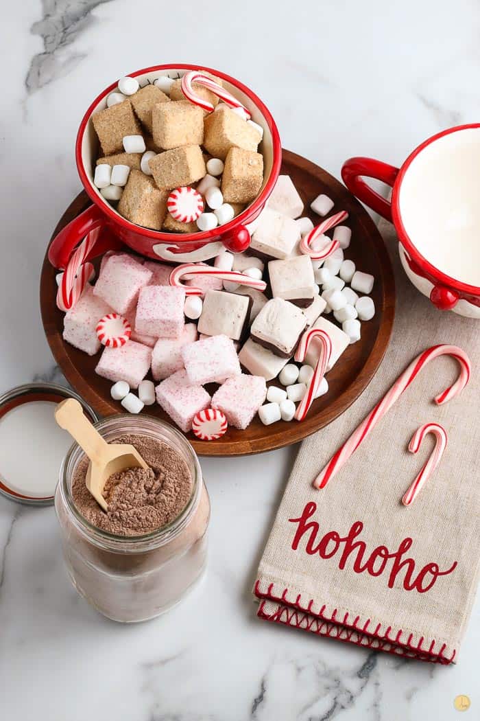 overhead picture of cocoa mix and toppings