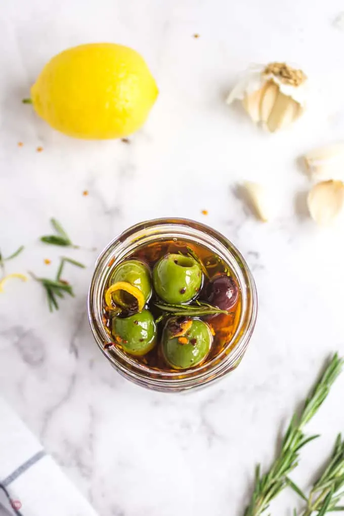 jar of olives and oil