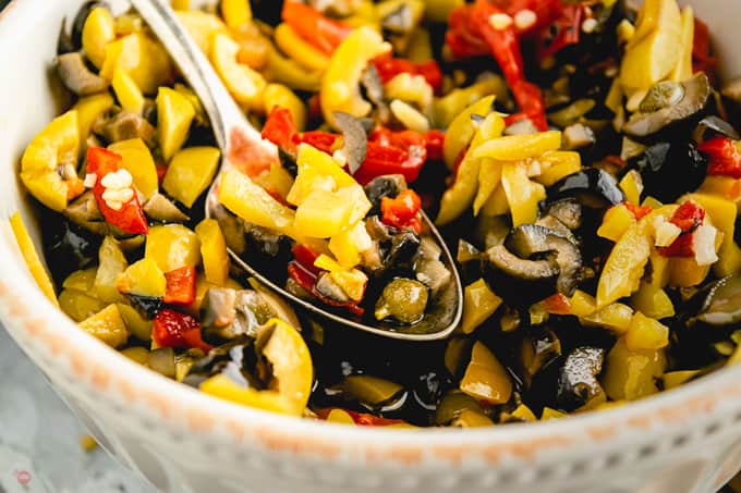 close up of spoon of salad