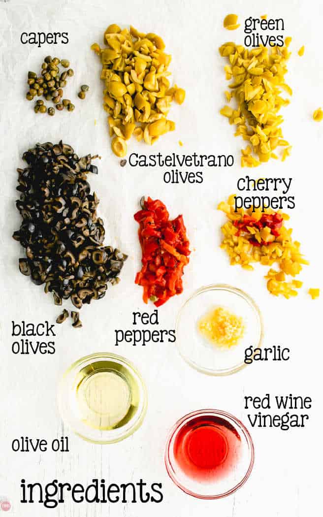 labeled picture of olive salad ingredients
