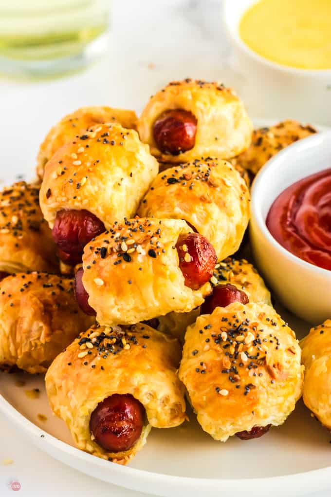 plate of pigs in a blanket