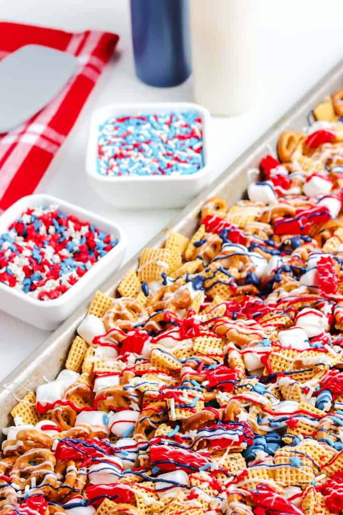 sheet pan of snack mix