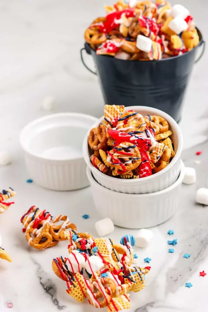 small bowls of snack mix