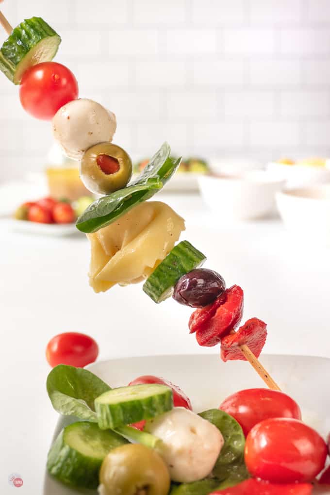 antipasti skewer up close