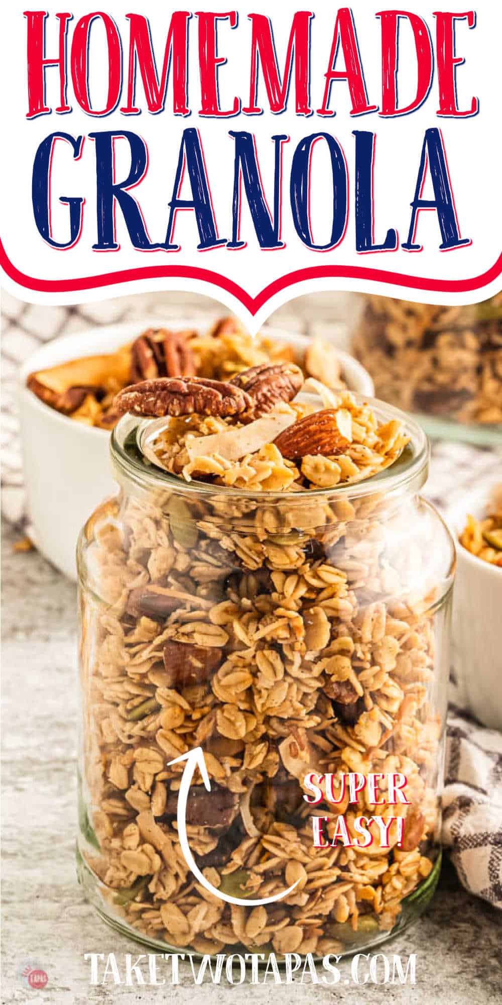 jar of granola with text "homemade granola"