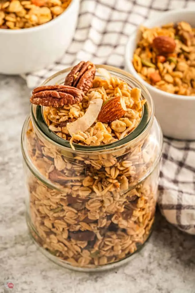 top of jar with granola