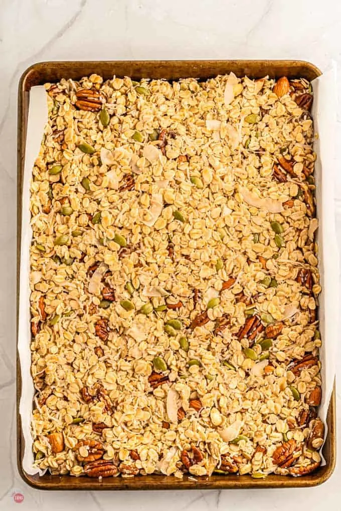 unbaked granola on a pan