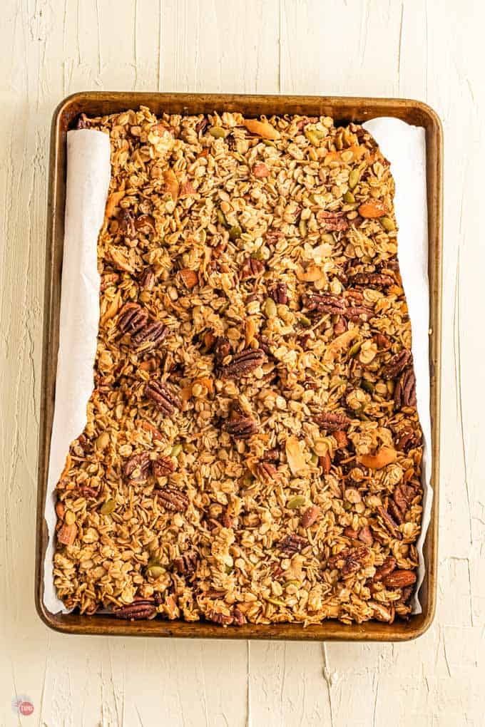 baked granola on pan