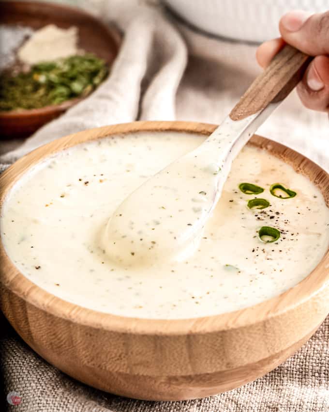 spoon of ranch sauce