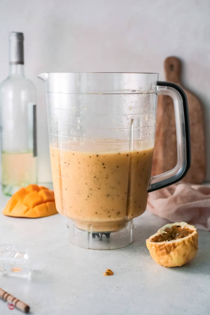 mango wine slushie in a blender