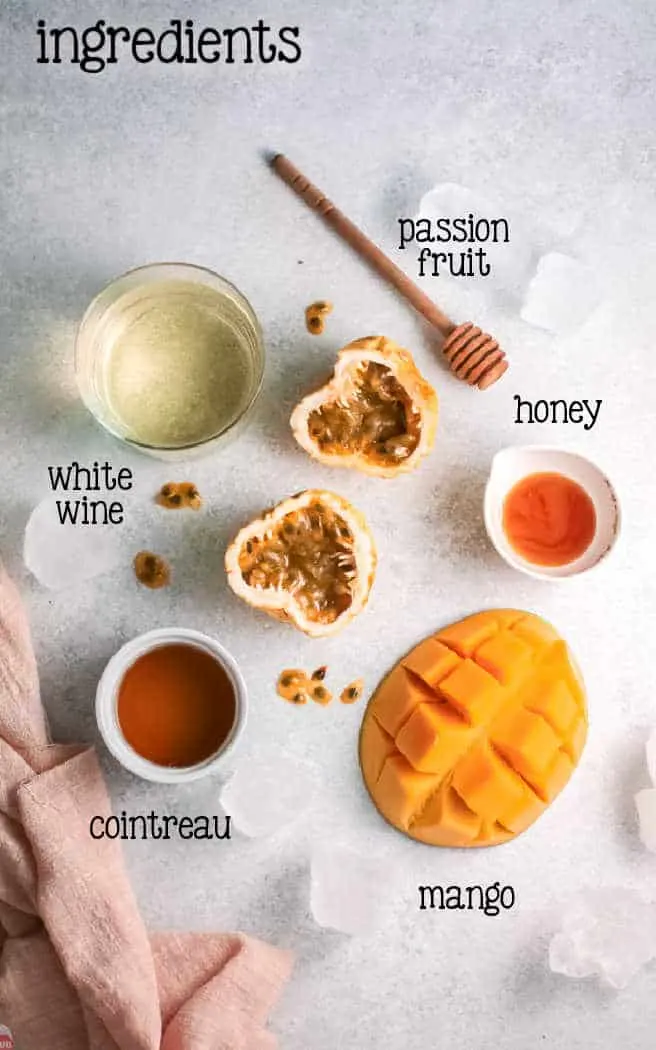 labeled picture of mango wine slushie ingredients