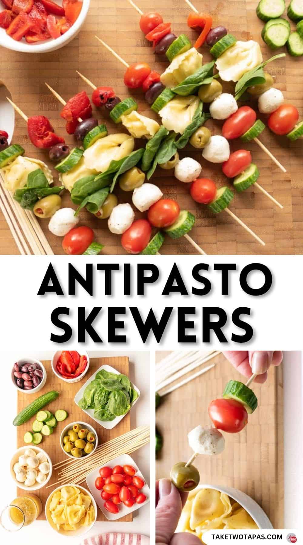 Pinterest pin image for antipasto skewers recipe