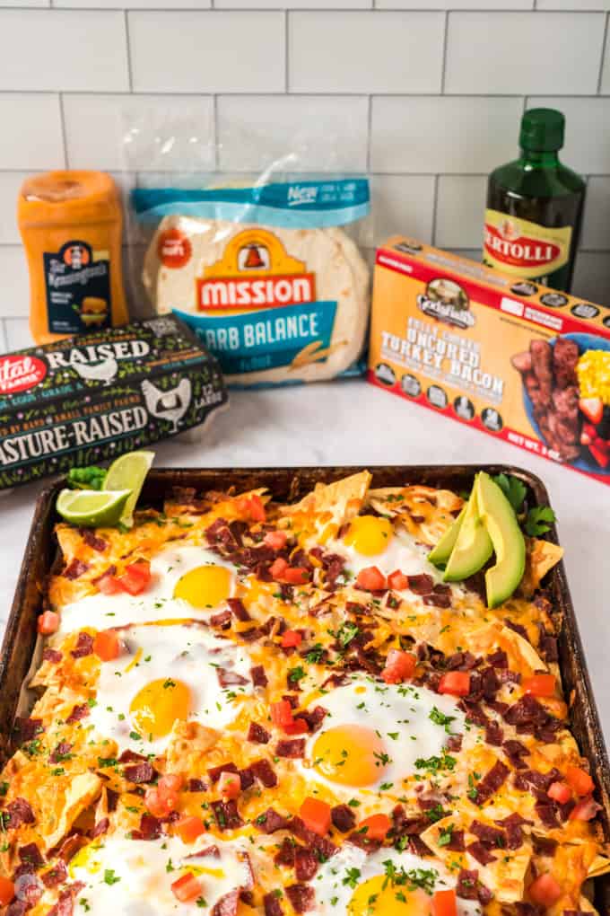 pan of nachos and ingredients in packages