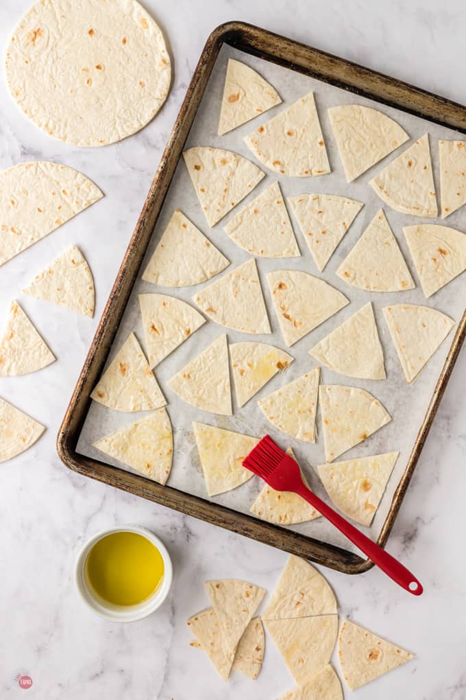 raw tortilla wedges and olive oil