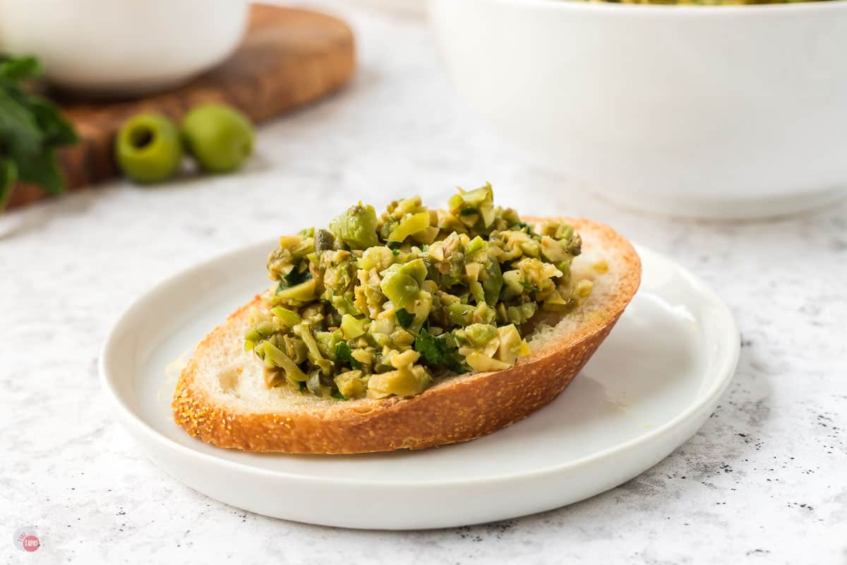 slice of bread with tapenade