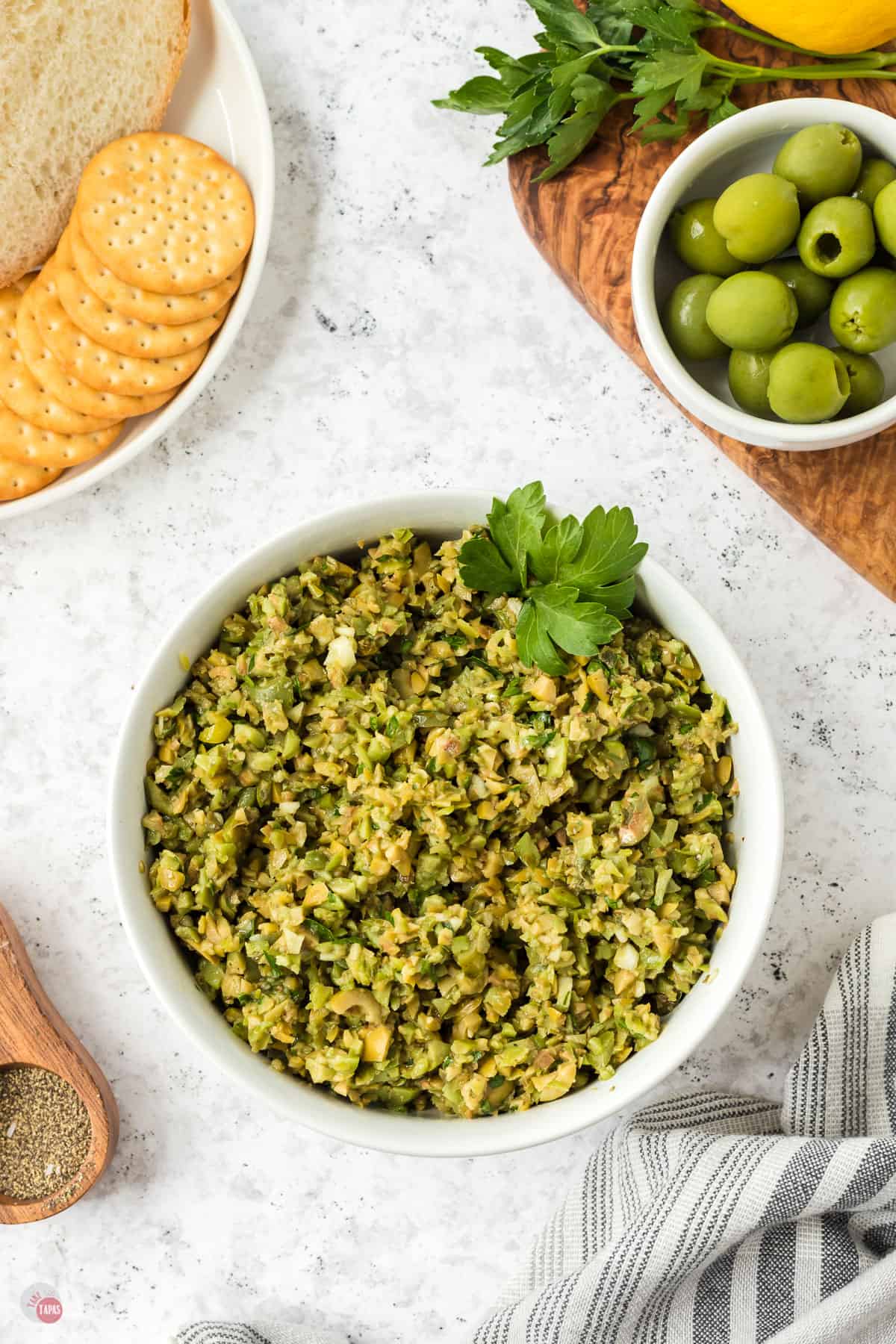 green olive spread in a bowl