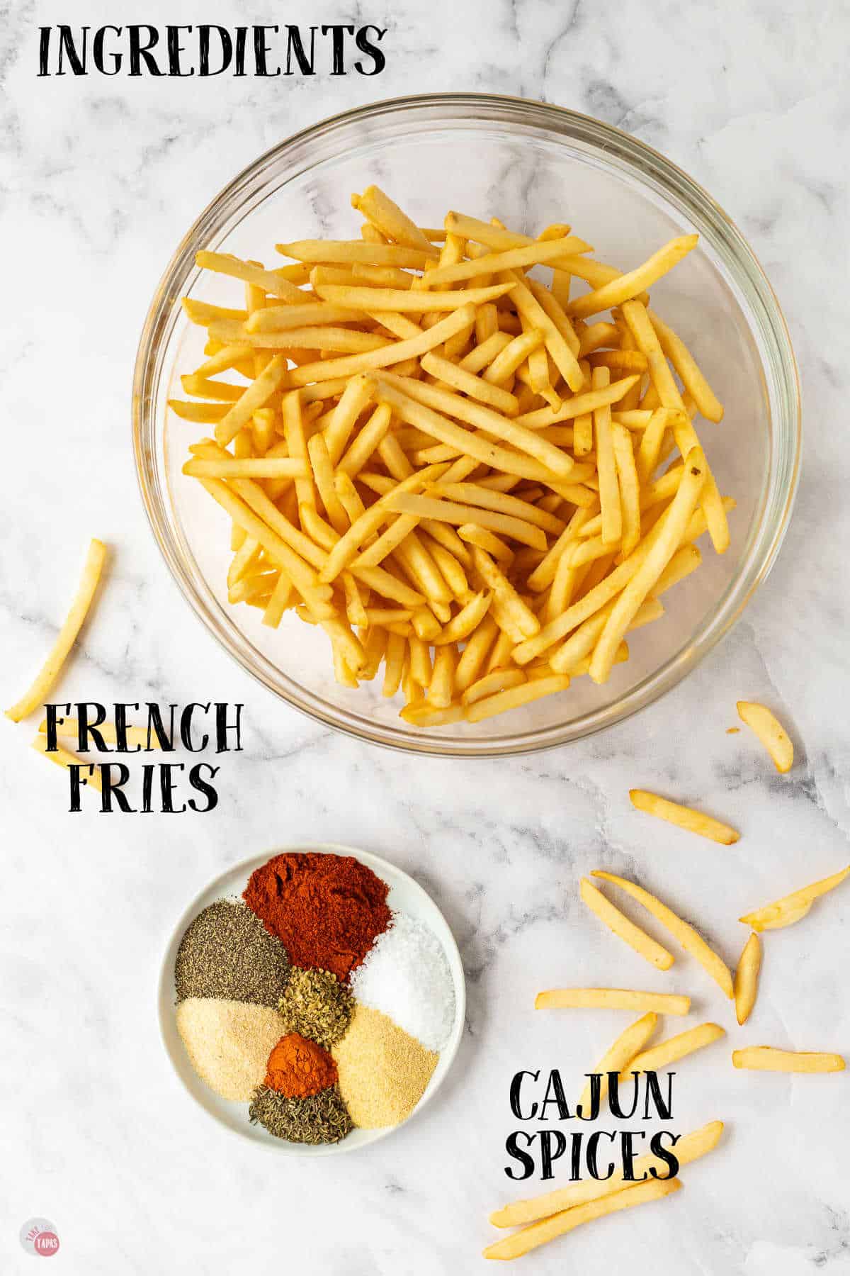 labeled picture of cajun fries ingredients