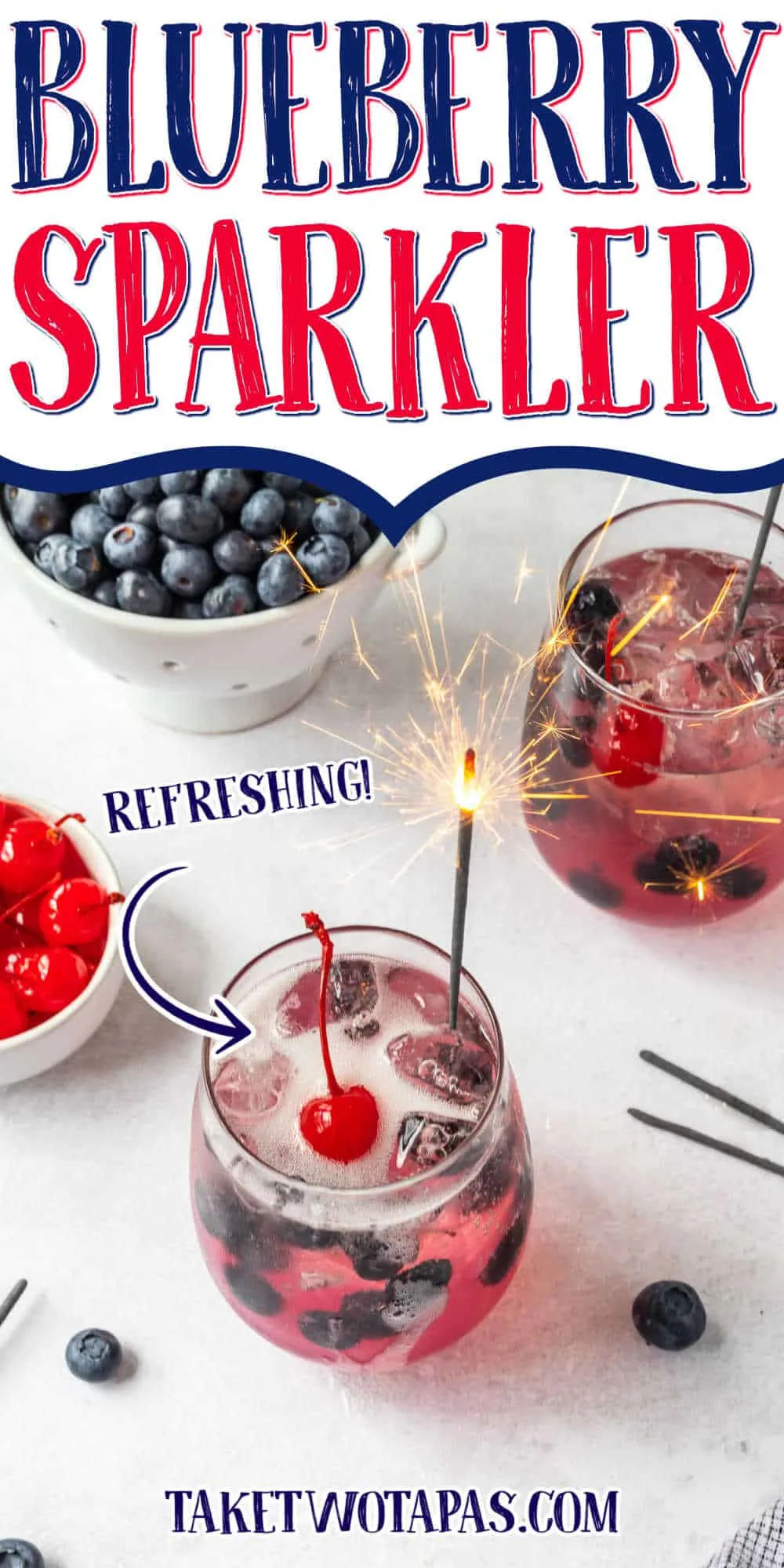 cocktail with text "blueberry sparkler"