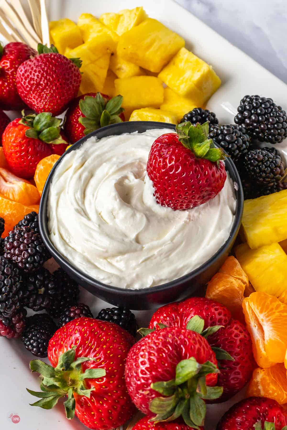 fruit and bowl of dip