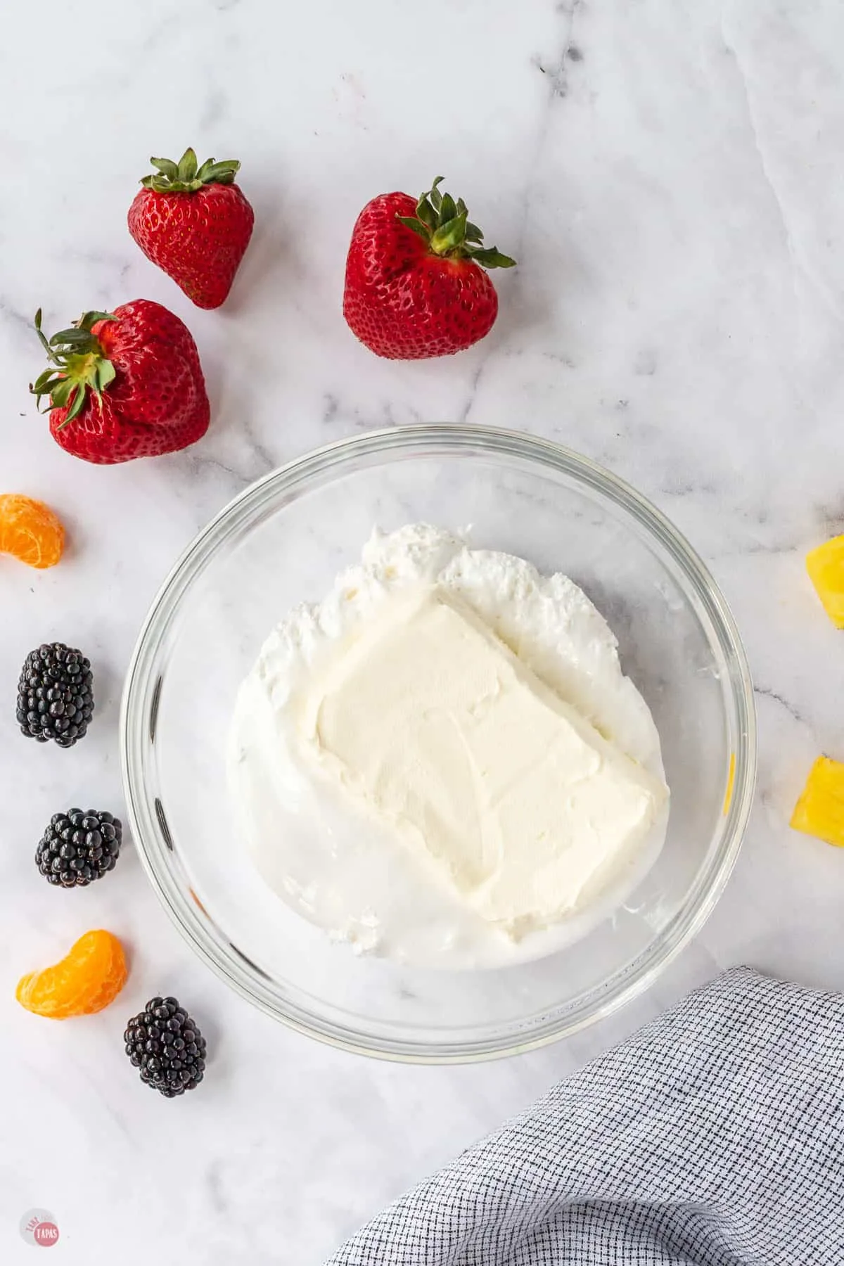 bowl of cream cheese and marshmallow